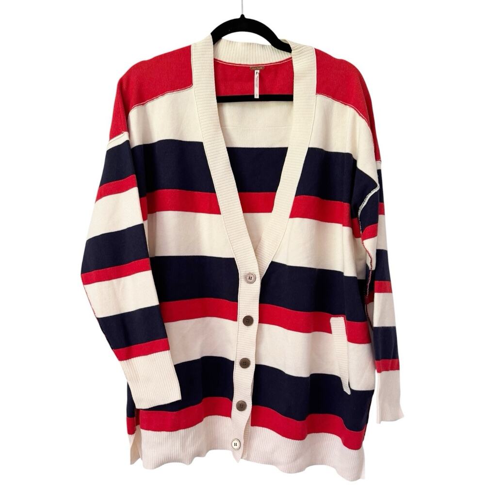 NWOT Free People League of Her Own Cardigan Sweater USA Patriotic Striped Small - Picture 2 of 11